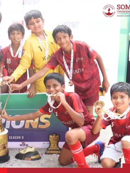 The future of football is bright at our academy. Here, our joyful U-9 and U-11 champions celebrate with their medals and the DUSF Grassroots Football Fiesta trophy, showcasing the success of our youth development programs.