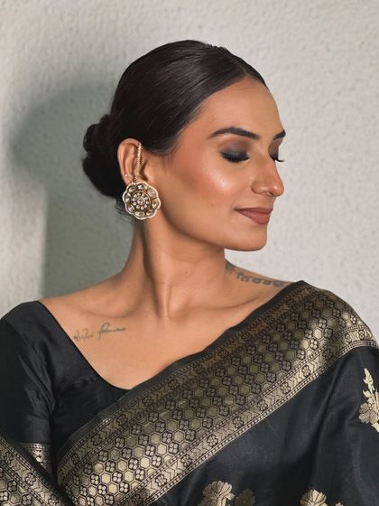 Eyes closed, you can really appreciate the artistry of the eyeshadow blending. This is a versatile look that’s perfect for a reception or any formal evening event.