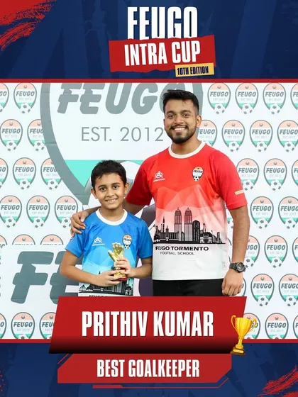 Prithiv Kumar, who earned the Best Goalkeeper award in the U-9 tournament for his excellent saves.