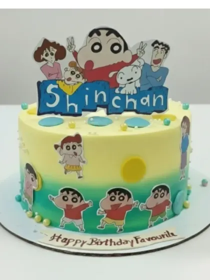 A fun and mischievous Shin-chan cake for a fan. This 100% eggless fresh pineapple cake is chemical-free and decorated with the character's signature antics.