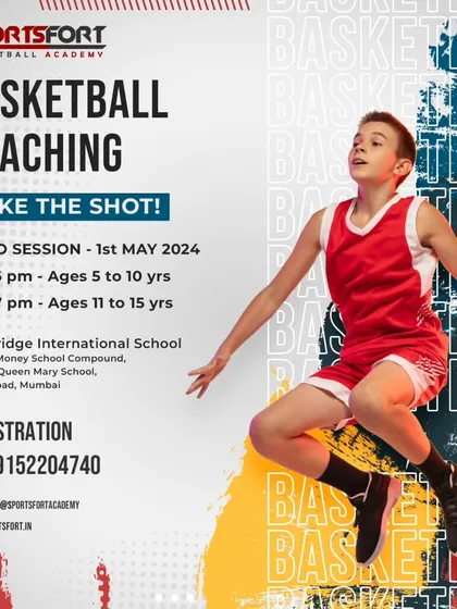 Ready to take your shot? Our Basketball Academy is launching new batches in South Mumbai. We offer structured coaching for different age groups, from 5 to 15 years, focusing on skill development, teamwork, and having a great time on the court.