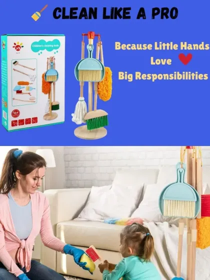 Teach responsibility in a fun way with this 5-piece kids' cleaning set. Made from solid wood, these child-sized tools actually work, helping little ones build good habits through imitation.