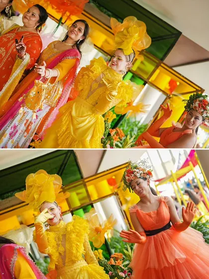 The performers interacting with guests, bringing the vibrant energy of the theme directly to the celebration.