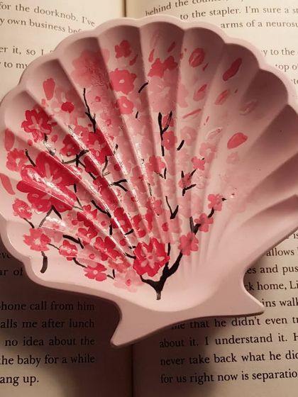A top-down view of our sold-out hand-painted cherry blossom shell dish.