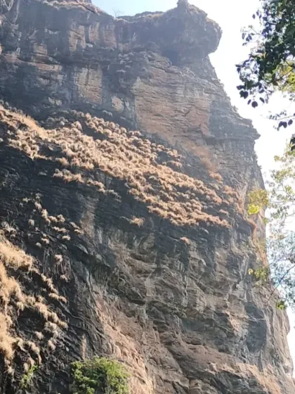 The massive rock cliffs of the region, seen here in the dry season.