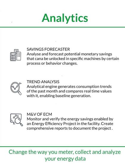 Our analytics engine provides powerful insights. It includes a savings forecaster to model potential monetary gains from process changes, trend analysis to compare real time data against historical baselines, and comprehensive M&V reports to document project savings.