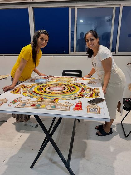 The journey of creating the "Siddha Chakra" with the incredible artist Falguni Shah. Creating spiritual art requires me to be in a calm, focused, and meditative state, free from distractions.