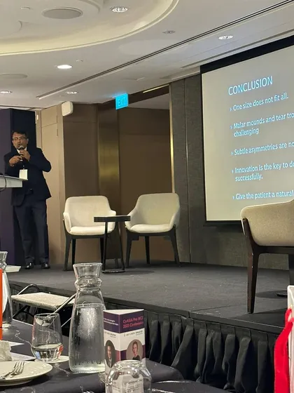 Presenting my conclusions on managing challenging cases at the CyASIA conference. The key is innovation and always aiming for a natural result for the patient.