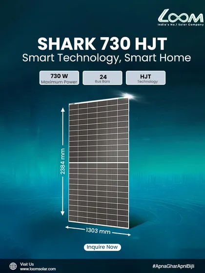 The SHARK 730 HJT panel is designed for smart homes and large-scale commercial installations. With 730W of maximum power and advanced HJT technology, it represents the future of high-efficiency solar energy solutions.