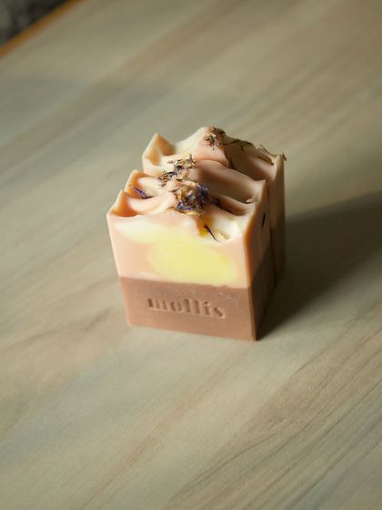 The new look for my Japanese Cherry Blossom bars, with a rich, earthy base and a bright yellow swirl.