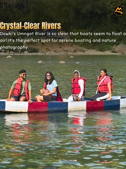 Boating on the crystal clear Umngot River in Dawki. It feels like floating on air, and I make sure it's part of your Meghalaya itinerary.