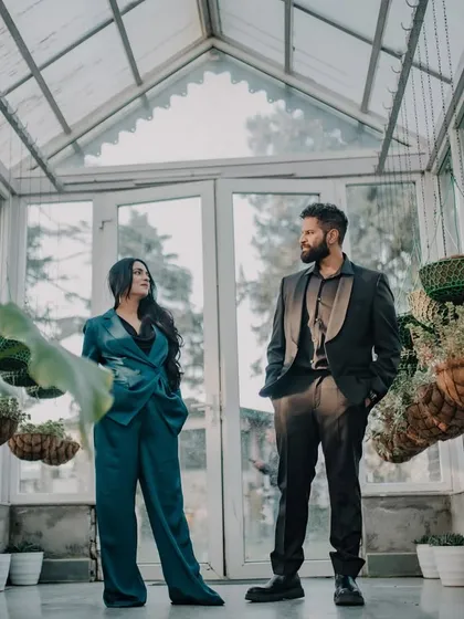 A stylish pre wedding shoot in a greenhouse in Mussoorie. The lush greenery and soft light provided a beautiful, intimate setting for Shivam and Vyakkhaya to share a quiet moment.
