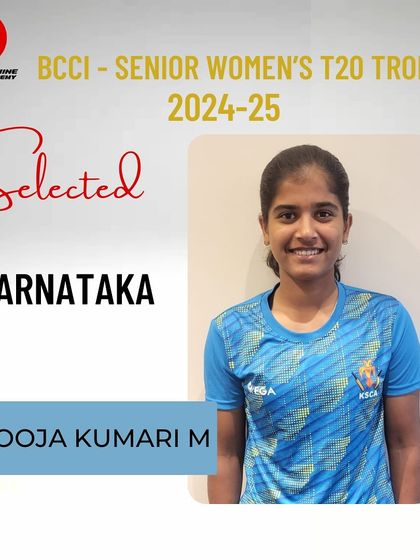 Spinning her way to success. Congratulations to off-spinner Pooja Kumari M on her selection for Karnataka in the BCCI Senior Women’s T20 Trophy. Wishing you a fantastic tournament.