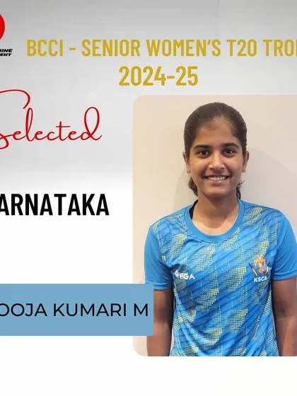 Spinning her way to success! Off-spinner Pooja Kumari has been selected for Karnataka in the BCCI Senior Women’s T20 Trophy. Wishing her a fantastic tournament.