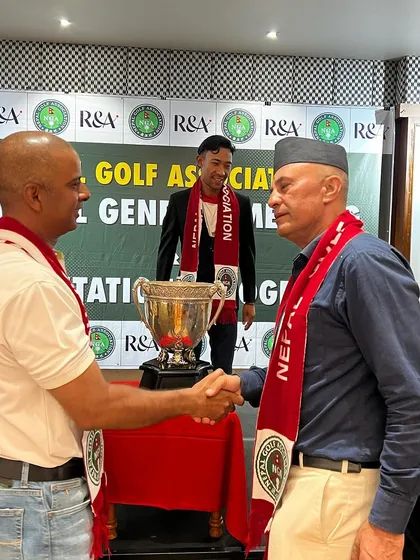 Celebrating the success of our athletes on an international stage. Here I am at a felicitation ceremony in Nepal for one of my players who won the All India Amateur Championship.