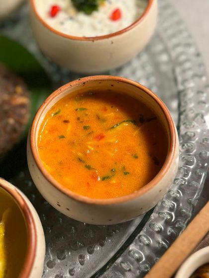 Another vibrant curry from our Navratri feast. The use of fresh, seasonal ingredients is key to the authentic taste of our special menus.