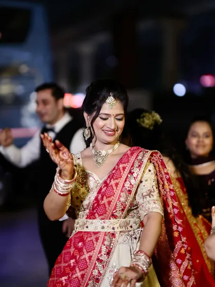 Caught in a candid dancing moment. The makeup is designed to look great even in motion and under party lights.