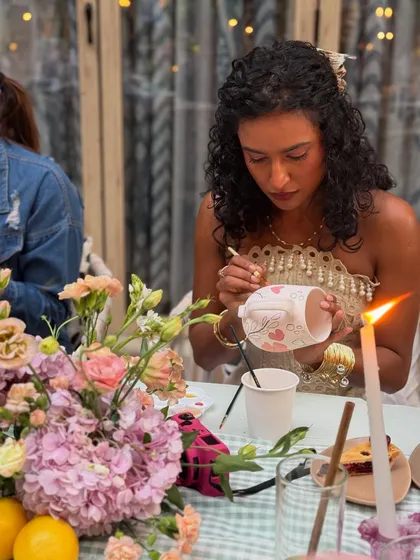 A beautiful, candlelit moment of creativity from our ceramic painting event.