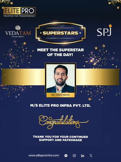 Another 'Superstar of the Day' recognition for our Founder, Mr. Viren Mehta, from Vedatam and SPJ. These accolades highlight the visionary leadership that drives our company's success.