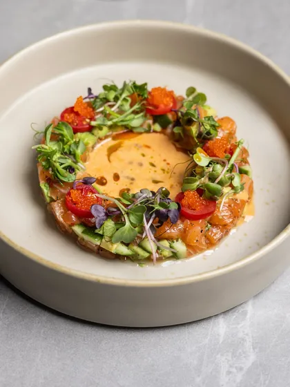 A closer look at our Thai Curried Salmon Ceviche. The soft heat from the curry, the bright lime, and the silken fish come together beautifully.