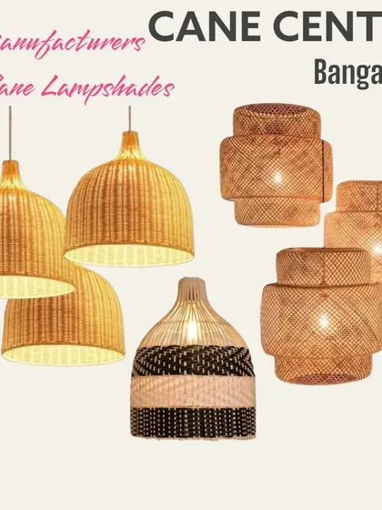 An overview of some popular lampshade designs we manufacture. This collage shows our range, including classic dome pendants for focused light, modern tiered fixtures for ambient glow, and unique vase-shaped shades with dual-tone weaves.
