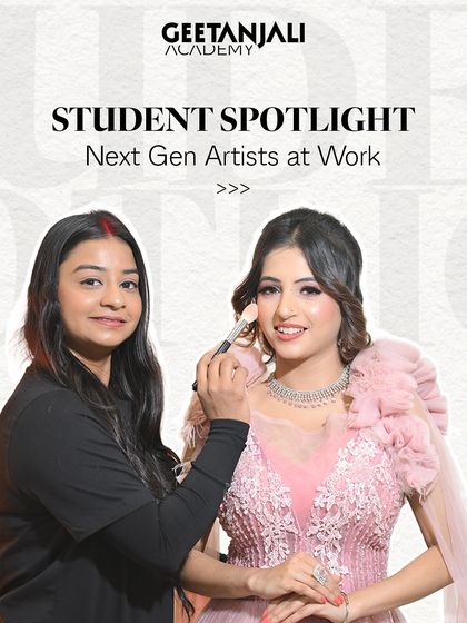 Student Spotlight: We are proud to showcase the next generation of makeup artists. Here, one of our students practices applying blush to create a radiant, sculpted look on a model.