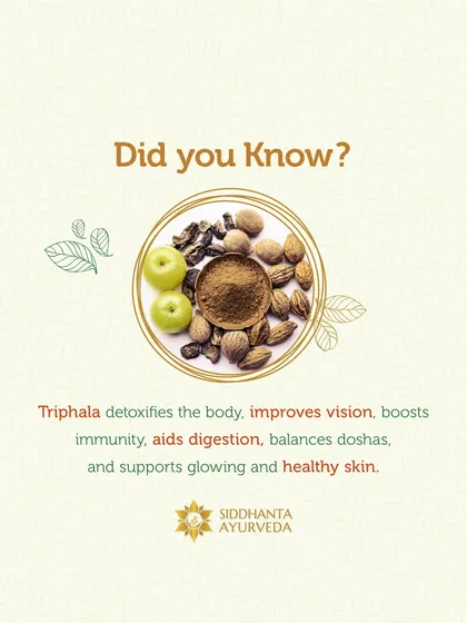Triphala is a time-tested formulation of three fruits that I often recommend. It is a gentle detoxifier that aids digestion, boosts immunity, and supports healthy, glowing skin by balancing all three doshas.