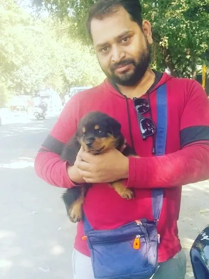 This happy client is taking home a healthy and active Rottweiler puppy. I make sure every puppy is ready for its new life as a beloved family member.