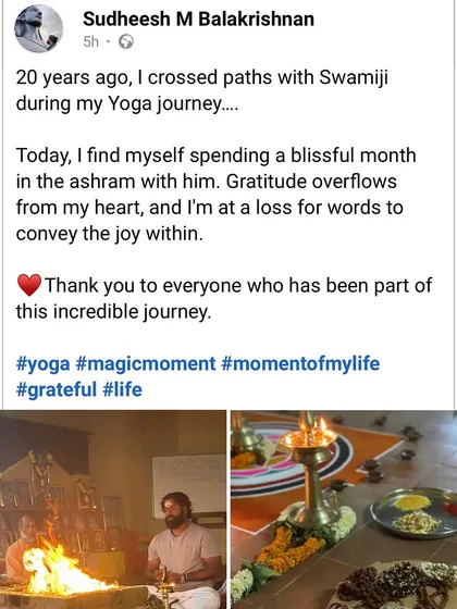 A student expresses his gratitude after spending a month at the ashram, twenty years after our first meeting. The path of yoga is a lifelong journey, and it is an honor to be a part of it.