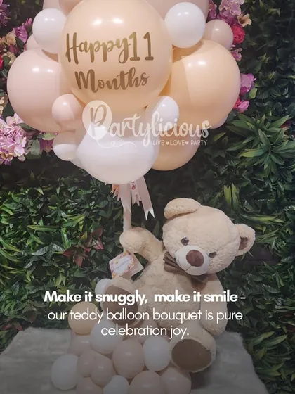 Make it snuggly, make it smile. Our teddy balloon bouquet is pure celebration joy, perfect for welcoming a new baby or celebrating their monthly milestones.