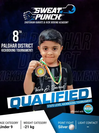 Veer J. Barot from our Under 9 batch proudly shows his silver medal. Every medal represents a story of courage and learning, and we are proud of every single student.