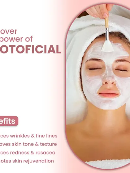 A client receiving a Photofacial treatment. This procedure uses Intense Pulsed Light (IPL) to reduce wrinkles and fine lines, improve skin tone and texture, reduce redness from conditions like rosacea, and promote overall skin rejuvenation.