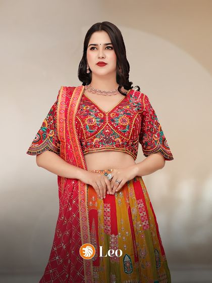 Leo, you were born to stand out. This vibrant red and yellow lehenga is as bold and attention-grabbing as you are.