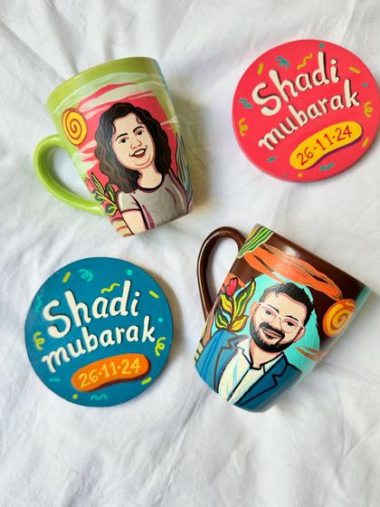 The perfect personalized wedding gift, our custom mugs and coasters are always a hit.