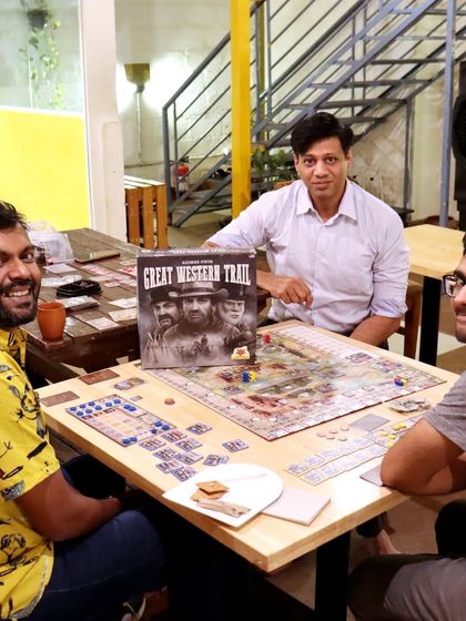 Getting ready to play Great Western Trail. We have a wide selection of games for all levels of players.