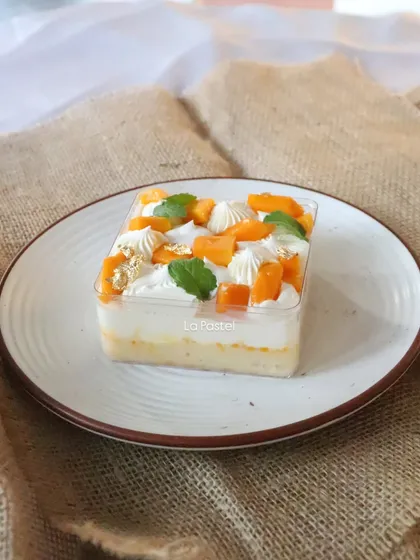 My Mango Tres Leches Tub is a seasonal favorite. It's a light, airy cake soaked in three types of milk and topped with fresh Alphonso mango.
