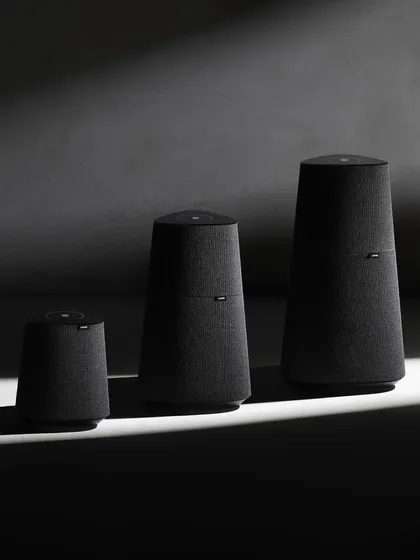 The Loewe klang mr series of multiroom audio speakers. Available in different sizes, they can fill a single room with sound or work together to create a seamless audio experience throughout your home.