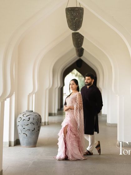 More images from engagement ceremonies and pre wedding shoots. This collection showcases a wide range of styles and color palettes, from playful and romantic to bold and regal, all custom designed for the couple's celebration.