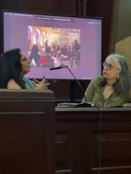 A panel discussion on how temporal events and functions can transform spaces. This image shows me advocating for adaptive reuse as a tool for placemaking, using examples of courtyards being used for community events.