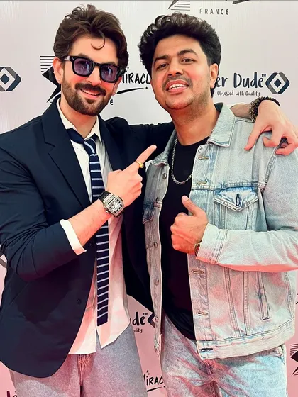 Actor Neil Nitin Mukesh rocking his signature style alongside me. It's always a pleasure to collaborate with artists who have a strong sense of personal style.