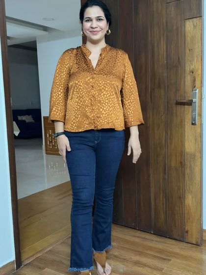Another example of a dress-to-top transformation. This mustard-colored top was made from a dress that had a slit I wasn't comfortable with. Now, it's a chic shirt.