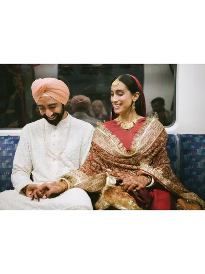 Shaan and Shubham share a quiet moment on the London Tube after their wedding. It’s a real, unscripted adventure that beautifully tells the story of their modern love.