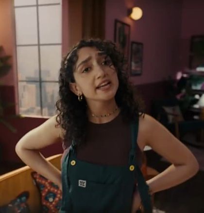 This look for the Chumbak film was fun and youthful, featuring overalls paired with a mesh top to create a trendy and playful character.