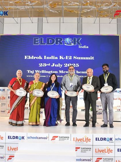 A group photo of the esteemed panelists and awardees at the Eldrok India K-12 Leader's Summit in Chennai. It is an honor to stand with these changemakers who are shaping the future of education.