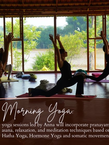 Morning yoga sessions during the women's retreat incorporate Hatha, Hormone Yoga, and somatic movement, led by specialized teacher Anna Przybylo.