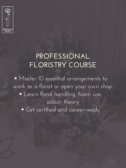 The Professional Floristry Course is designed to get you career-ready. You will master 10 essential arrangements, learn floral handling and color theory, and receive a certification to work as a florist or open your own shop.