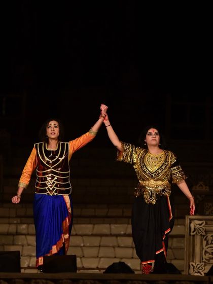 A moment of connection on stage. Portraying these epic characters from the Mahabharata requires not just technique but also a deep emotional understanding.