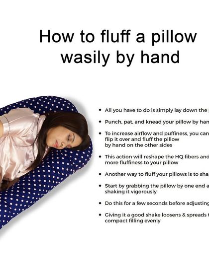 A helpful infographic explaining how to care for and fluff the pillow, adding value for the customer.