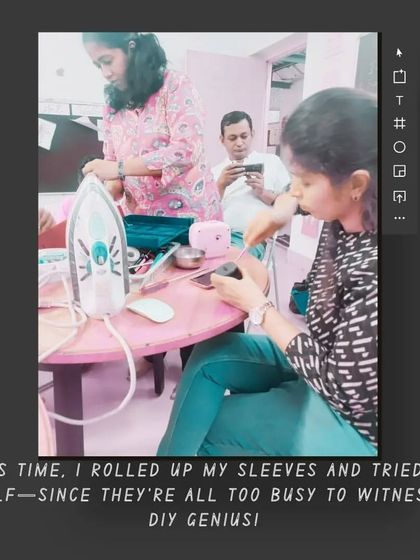 A participant at our Mumbai workshop rolls up her sleeves and tries it herself. We love seeing people take the initiative and dive into their own DIY repair projects.