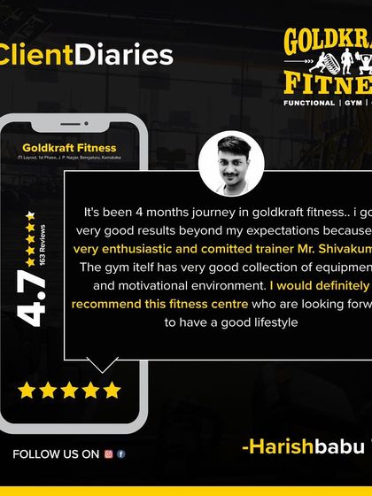 Harishbabu's 4-month journey and his amazing results are what we work for. His recommendation highlights our enthusiastic trainers like Shivakumar and our motivating environment.